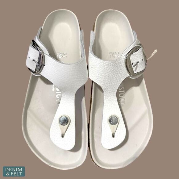 Birkenstock Gizeh Big Buckle White Leather Sandals Women’s 37 6 Narrow NEW~NWT - Picture 9 of 15